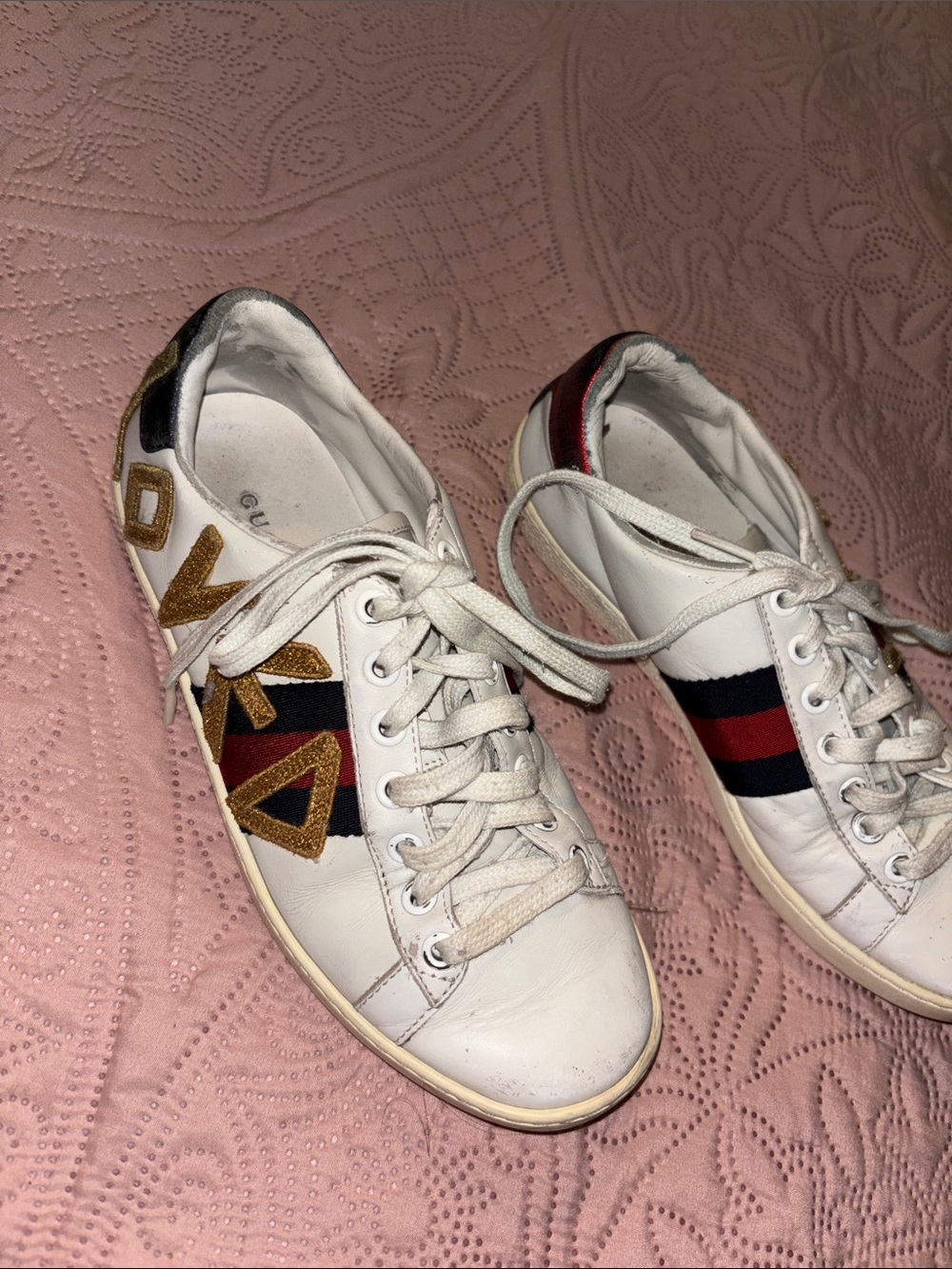 Gucci Leather Women's Sneakers with Red & Blue Stripe